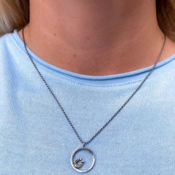 COLLANA SPACCANAPOLI CHARM CIONDOLO FERRO DI CAVALLO PORTAFORTUNA NAPOLI CATENA CORDA 45CM ARGENTO 925