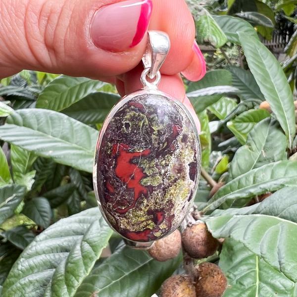 CIONDOLO VERDE MINIMAL PENDENTE OVALE GRANDE PIETRA NATURALE ELIOTROPIO ARGENTO 925