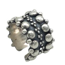 ANELLO FASCIA LARGA ETNICA SFERE REGOLABILE ARGENTO 925