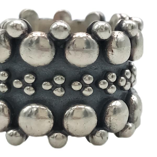 ANELLO FASCIA LARGA ETNICA SFERE REGOLABILE ARGENTO 925