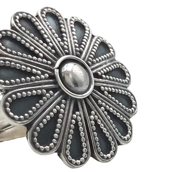 ANELLO FLOWER ETNICO FIORE  MARGHERITA REGOLABILE  ARGENTO 925