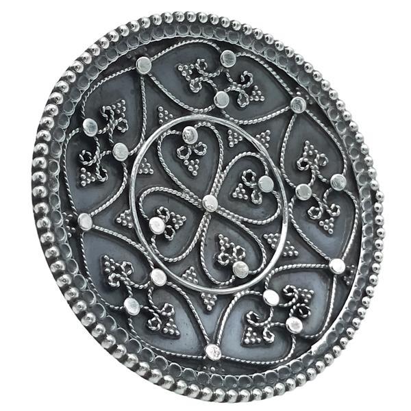 ANELLO GROSSO SCUDO ETNICO LAVORATO A MANO REGOLABILE  ARGENTO 925