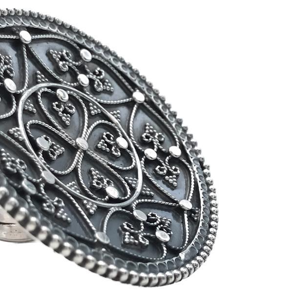ANELLO GROSSO SCUDO ETNICO LAVORATO A MANO REGOLABILE  ARGENTO 925