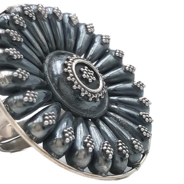 ANELLO GROSSO SCUDO ETNICO INDIAN FLOWER REGOLABILE ARGENTO 925