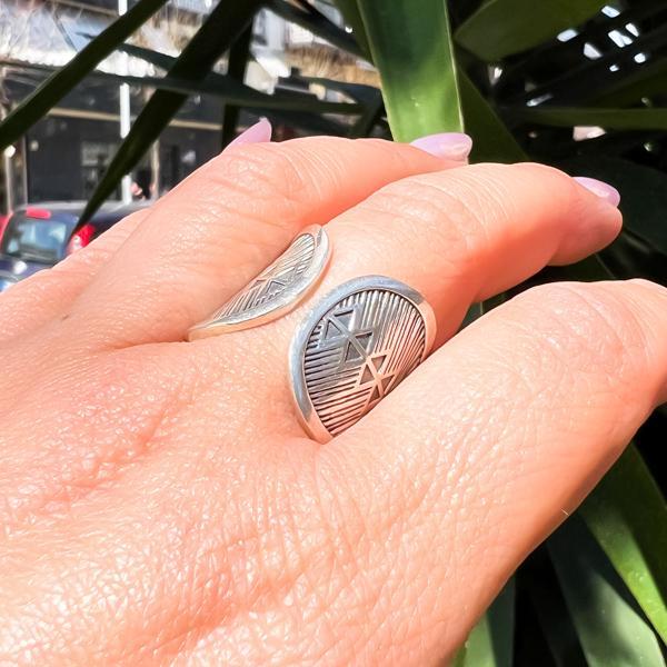 ANELLO ETNICO FASCIA ALTA  INCISA TUAREG REGOLABILE ARGENTO 925