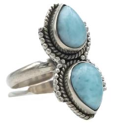 ANELLO BOHO CHIC GOCCE DI LARIMAR REGOLABILE ARGENTO 925