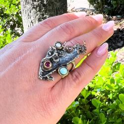 ANELLO HANDMADE NATURE SCORPIONE REGOLABILE DETTAGLI BRONE  ARGENTO 925