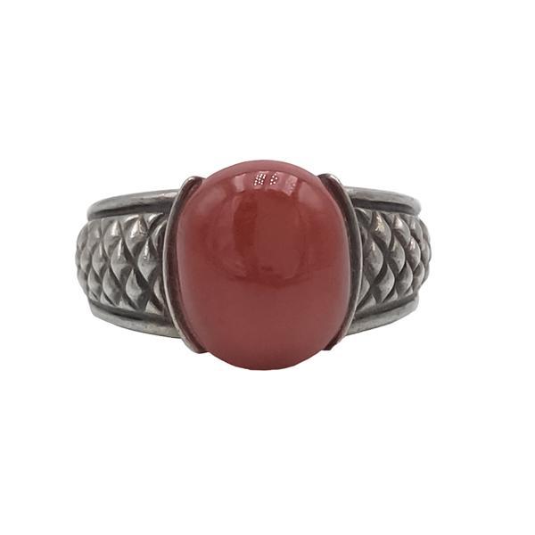 ANELLO VINTAGE INCISO PIETRA NATURALE DIASPRO ROSSO  ARGENTO 925