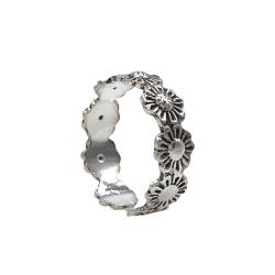 ANELLO DA FALANGE O PIEDE SUNFLOWERS FASCIA INCISA FIORI GIRASOLI REGOLABILE ARGENTO 925