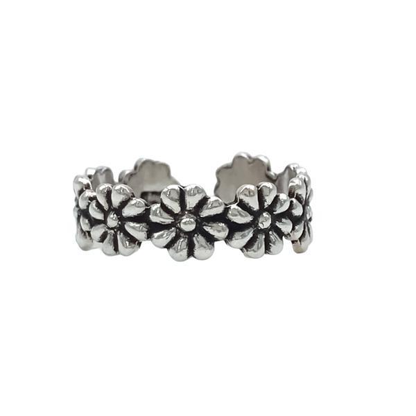 ANELLO DA FALANGE O PIEDE FLOWERS FASCIA INCISA MARGHERITE REGOLABILE ARGENTO 925