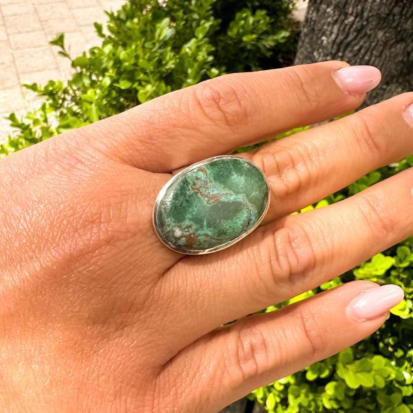 ANELLO MINIMAL OVALE CRISOCOLLA REGOLABILE ARGENTO 925