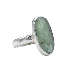 ANELLO MINIMAL OVALE CIANITE VERDE CABOCHON ARGENTO 925