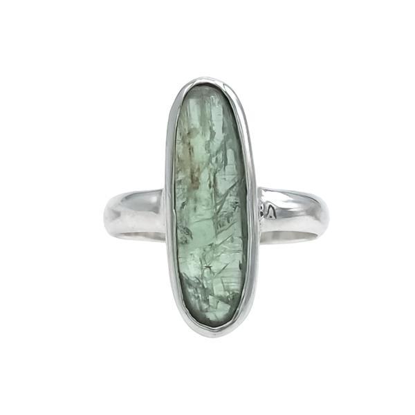 ANELLO MINIMAL OVALE LUNGO CIANITE VERDE CABOCHON ARGENTO 925