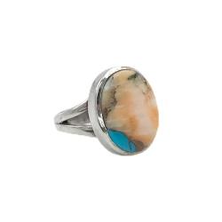 ANELLO MINIMAL OVALE TURCHESE CARAIBICO SPINY OYSTER ARGENTO 925