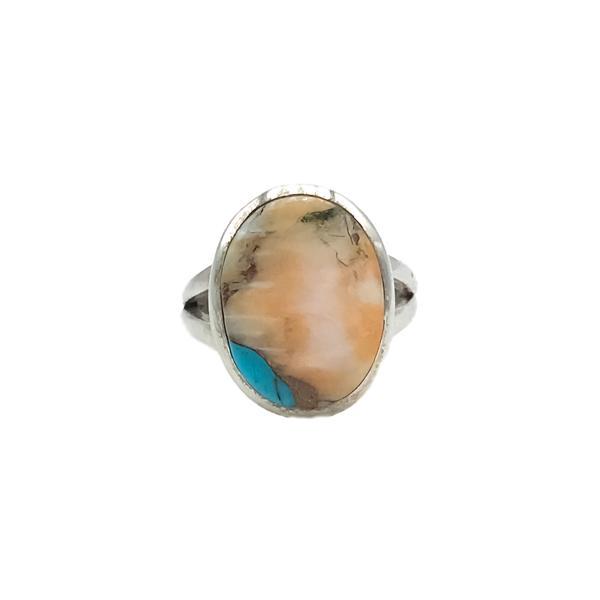 ANELLO MINIMAL OVALE TURCHESE CARAIBICO SPINY OYSTER ARGENTO 925
