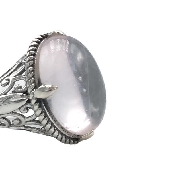ANELLO TRAFORATO OVALE QUARZO ROSA CABOCHON ARGENTO 925
