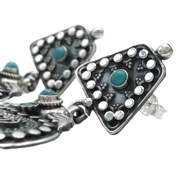 ORECCHINI VINTAGE HEART PENDENTI TURCHESE  ETHNIC  ARGENTO 925