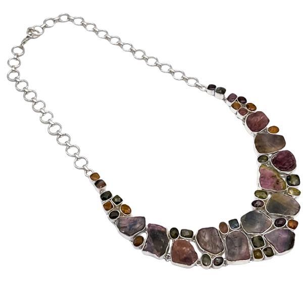 COLLANA HANDMADE LUXURY PIETRA NATURALE TORMALINA ANGURIA REGOLABILE ARGENTO 925