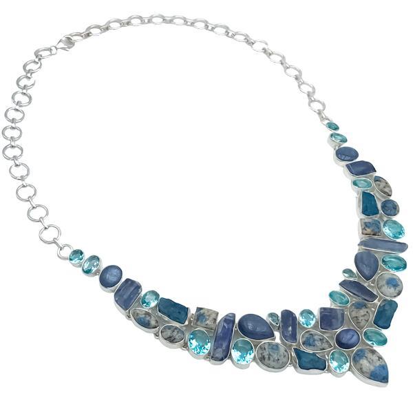 COLLANA HANDMADE LUXURY PIETRA NATURALE CAVANSITE CIANITE APATITE REGOLABILE ARGENTO 925