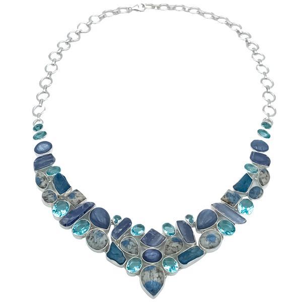 COLLANA HANDMADE LUXURY PIETRA NATURALE CAVANSITE CIANITE APATITE REGOLABILE ARGENTO 925