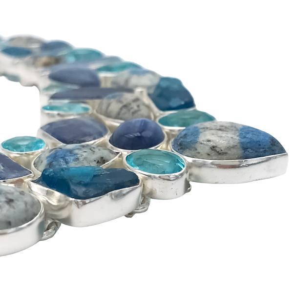 COLLANA HANDMADE LUXURY PIETRA NATURALE CAVANSITE CIANITE APATITE REGOLABILE ARGENTO 925