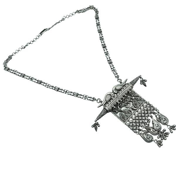COLLANA VINTAGE REGOLABILE INSTARSI RAPPRESENTAZIONE PAVONE ARGENTO 925