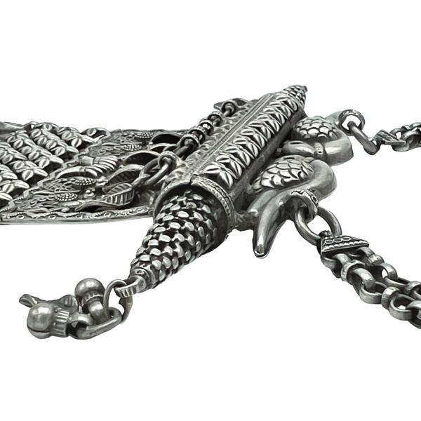COLLANA VINTAGE REGOLABILE INSTARSI RAPPRESENTAZIONE PAVONE ARGENTO 925