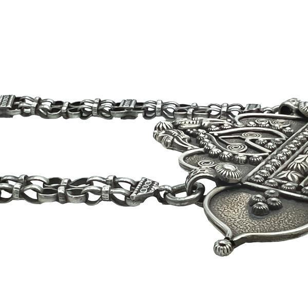 COLLANA ETHNIC VINTAGE REGOLABILE INSTARSI RAPPRESENTAZIONE PAVONI FIORI ARGENTO 925