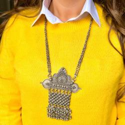 COLLANA ETHNIC VINTAGE REGOLABILE INSTARSI RAPPRESENTAZIONE PAVONI FIORI ARGENTO 925