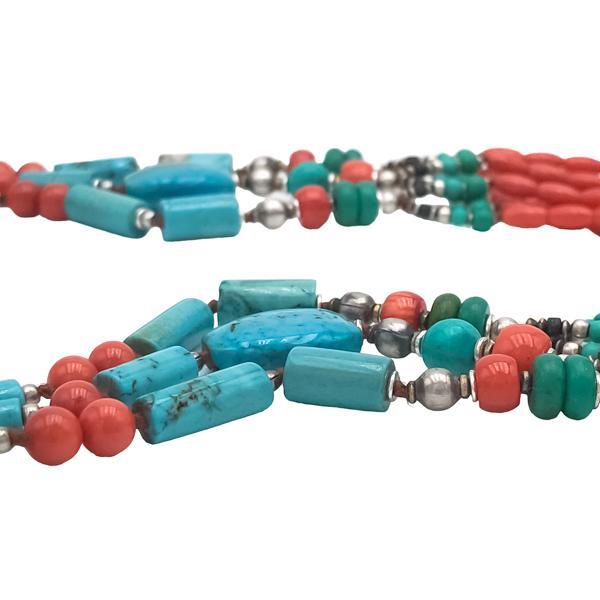 COLLANA TIBETANA MULTIFILO CORALLO  TURCHESE COPPALE PENDENTE TURCHESE BIG ARGENTO 925