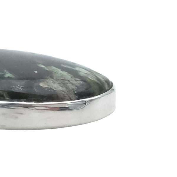 CIONDOLO MINIMAL OVALE GRANDE PIETRA NATURALE DIASPRO OCEANO  ARGENTO 925