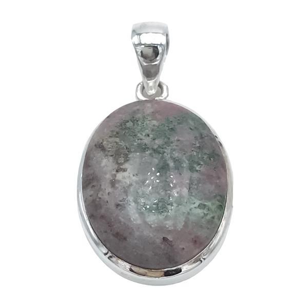 CIONDOLO MINIMAL OVALE MEDIO PIETRA NATURALE ZOISITE ARGENTO 925
