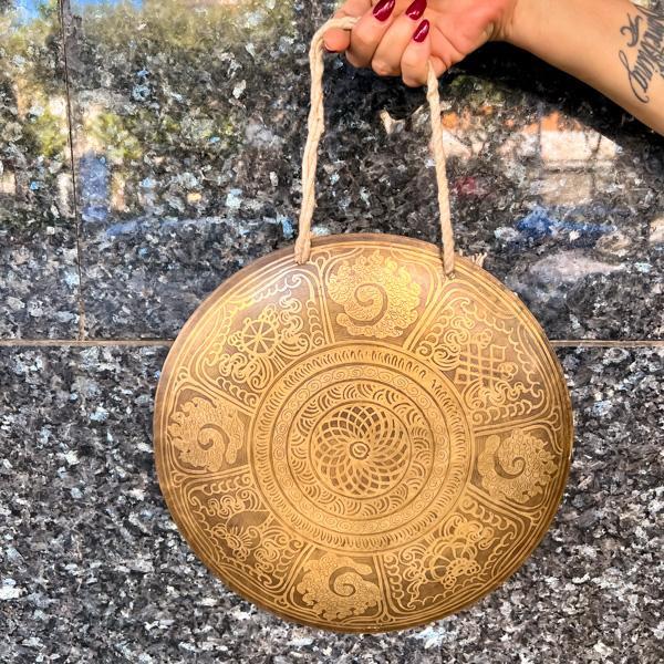 GONG TIBETANO TRADIZIONALE LEGA METALLI MEDITAZIONE COMPRESO MAZZUOLO LEGNO