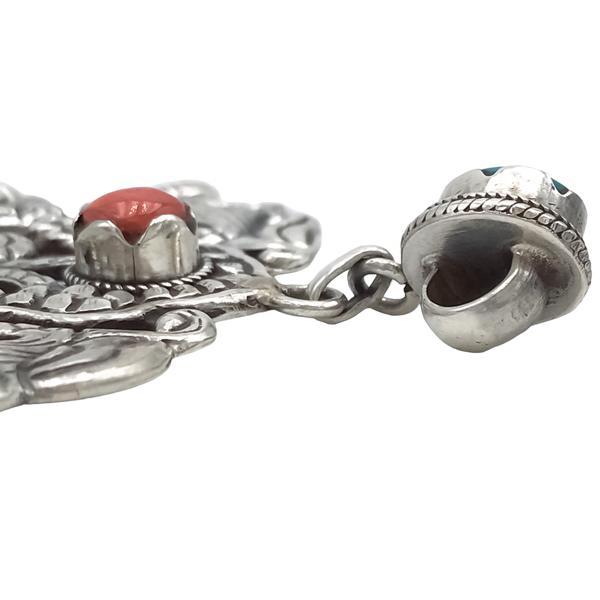 CIONDOLO TIBETANO DRAGHI TURCHESE CORALLO COPPALE ARGENTO 925