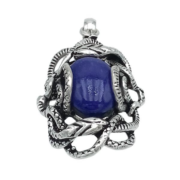 CIONDOLO SNAKE SERPENTI LAPISLAZZULI NATURALE ARGENTO 925