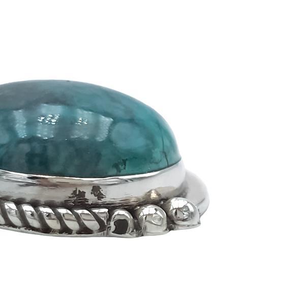 CIONDOLO PENDENTE ETNICO ROTONDO PIETRA NATURALE CRISOCOLLA ARGENTO 925