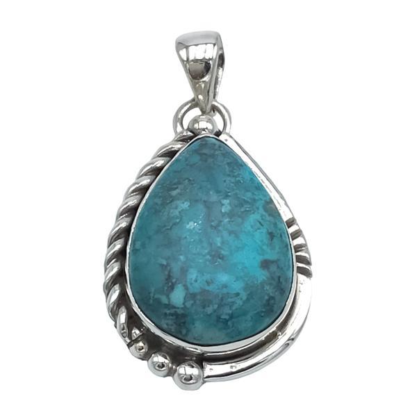 CIONDOLO PENDENTE ETNICO GOCCIA PIETRA NATURALE CRISOCOLLA ARGENTO 925