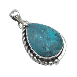 CIONDOLO PENDENTE ETNICO GOCCIA PIETRA NATURALE CRISOCOLLA ARGENTO 925