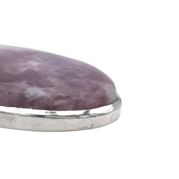 CIONDOLO PENDENTE MINIMAL PIETRA OVALE CABOCHON LEPIDOLITE ARGENTO 925