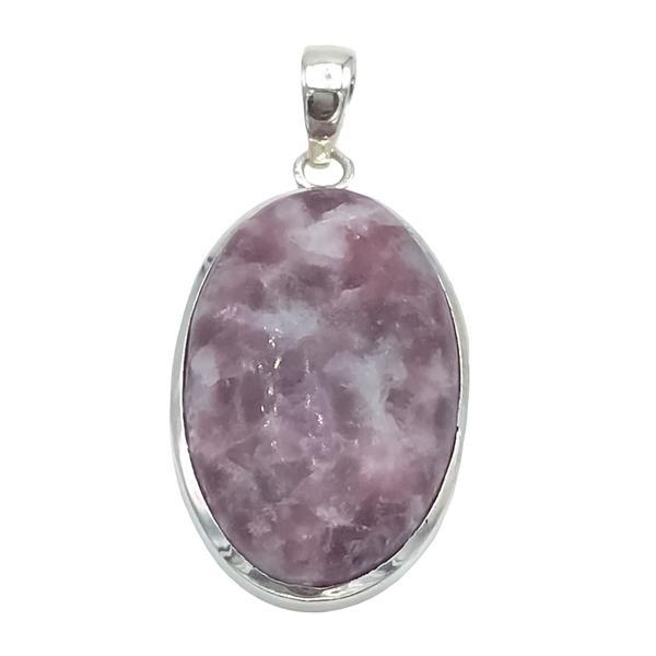 CIONDOLO PENDENTE MINIMAL PIETRA OVALE CABOCHON LEPIDOLITE ARGENTO 925