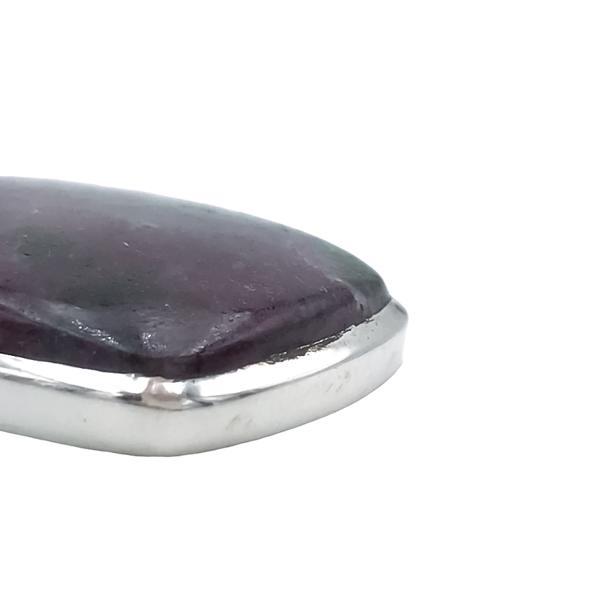 CIONDOLO PENDENTE MINIMAL PIETRA RETTANGOLARE CABOCHON ZOISITE ARGENTO 925