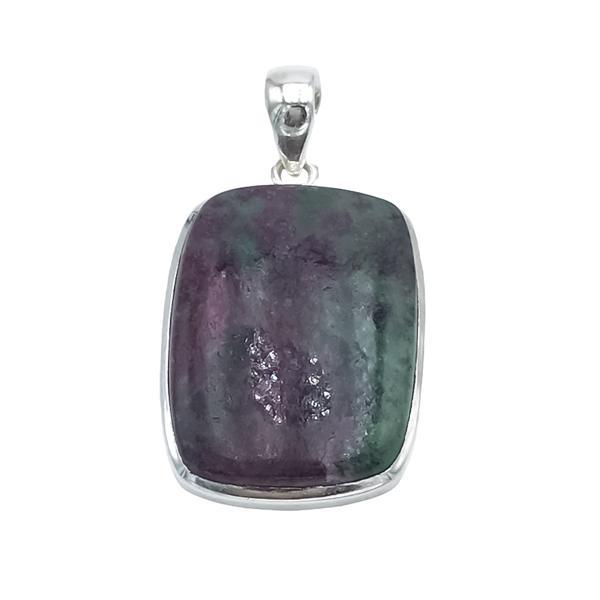 CIONDOLO PENDENTE MINIMAL PIETRA RETTANGOLARE CABOCHON ZOISITE ARGENTO 925