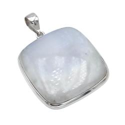 CIONDOLO PENDENTE MINIMAL PIETRA BIG QUADRATA CABOCHON ADULARIA ARGENTO 925