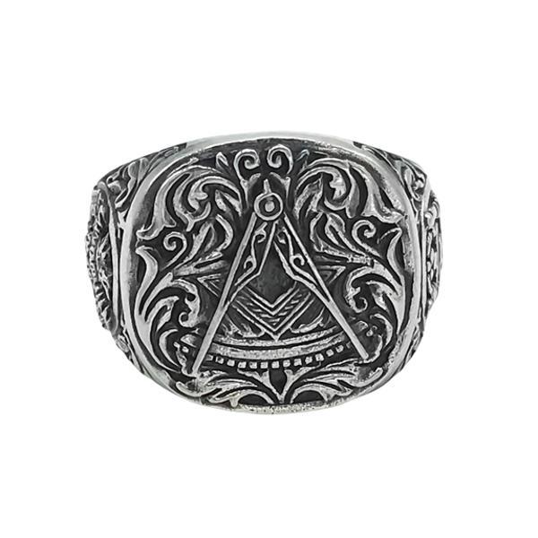 ANELLO CHEVALIER MASSONE COMPASSO INCISO ARGENTO 925 