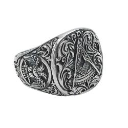 ANELLO CHEVALIER MASSONE COMPASSO INCISO ARGENTO 925 