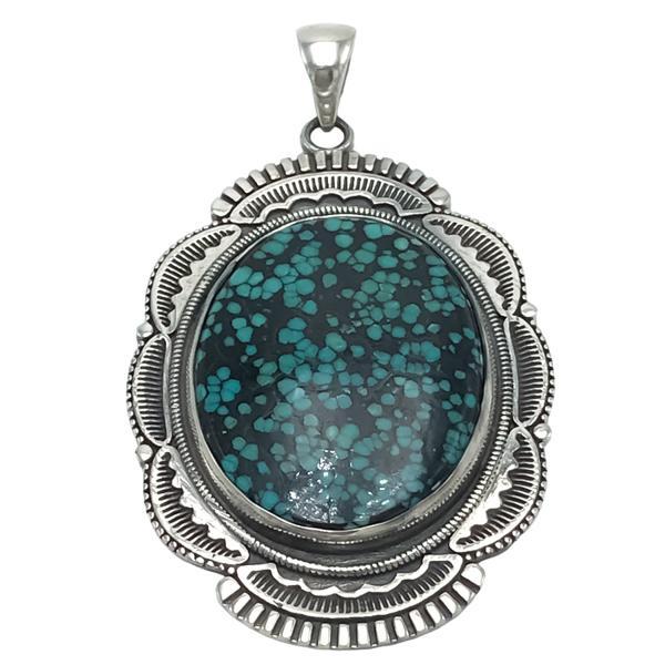 CIONDOLO ETNICO TIBETANO PIETRA OVALE NATURALE TURCHESE ARGENTO 925