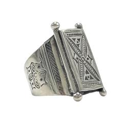 ANELLO ETNICO FASCIA RETTANGOLARE INCISA TUAREG REGOLABILE ARGENTO 925