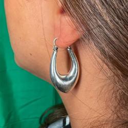 ORECCHINI CERCHIO SOFT ETNICO OVALE BOMBATO ARGENTO 925