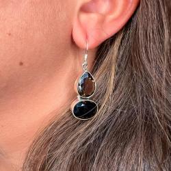 ORECCHINI GOCCIA PENDENTI MINIMALCHIC GEMMA BRIOLETTE QUARZO FUME  MONACHINA ARGENTO 925