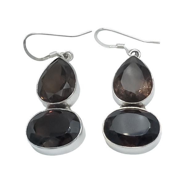 ORECCHINI GOCCIA PENDENTI MINIMALCHIC GEMMA BRIOLETTE QUARZO FUME  MONACHINA ARGENTO 925